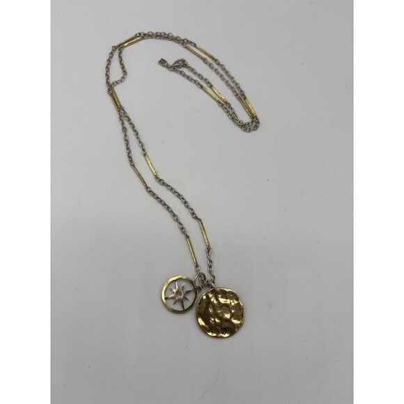 WAXING POETIC Sterling Silver Brass LUME Chain Necklace 32” Found Again Compass - Picture 4 of 7